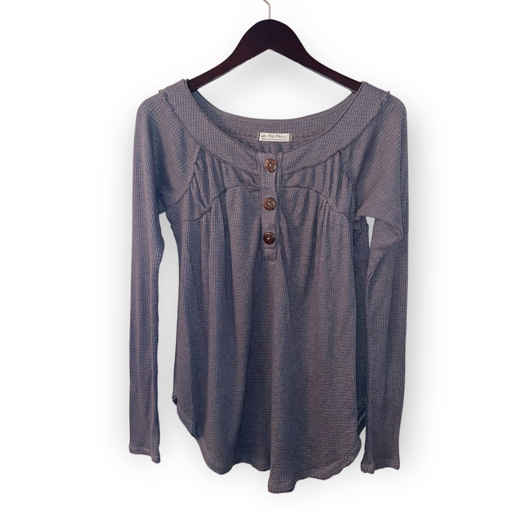 FREE PEOPLE We The Free Must Have Gray Henley Tunic - Picture 7 of 14